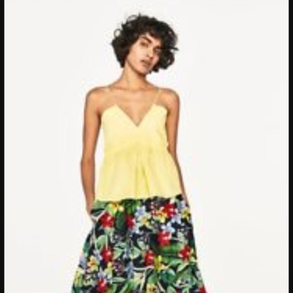 Zara W&B Collection Sleeveless Blouse medium yellow poplin spaghetti top tank